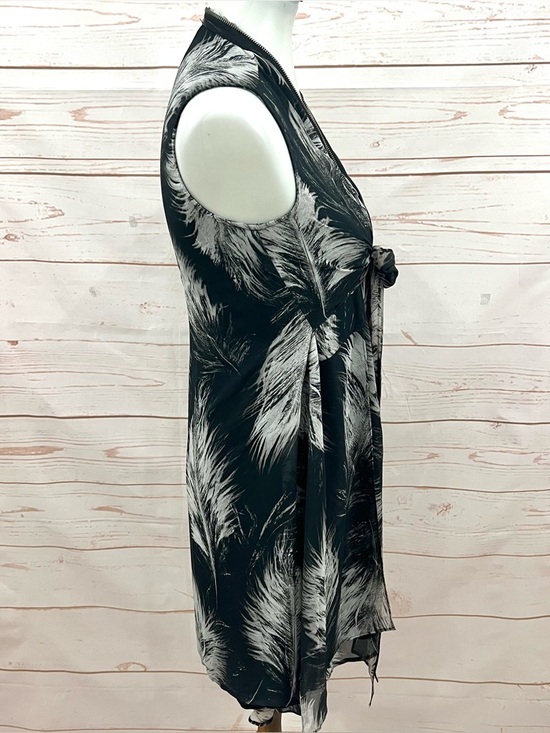 ALL SAINTS Jayda Boho Feather Print Zip Front Draped Flowy Sleeveless Dress ALL SAINTS Jayda Boho Feather Print Zip Front Draped Flowy Sleeveless Dress